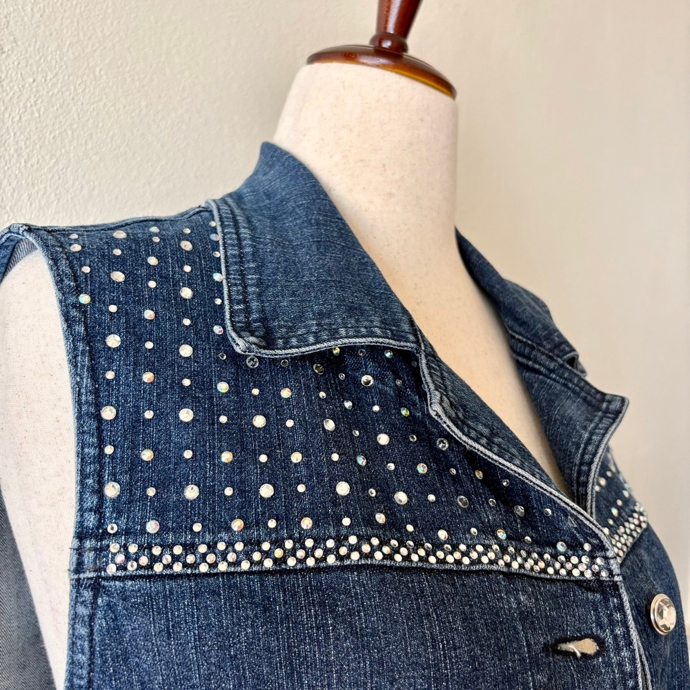 Vintage Katina Marie Blue Denim Rhinestone Embellished Vest USA Made Y2K Western - Picture 3 of 10